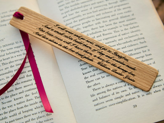 W.B. Yeats Bookmark in Natural Oak Wood – Handmade Literary Gift Featuring Inspiring W.B. Yeats Quotes – Made in Sligo Ireland